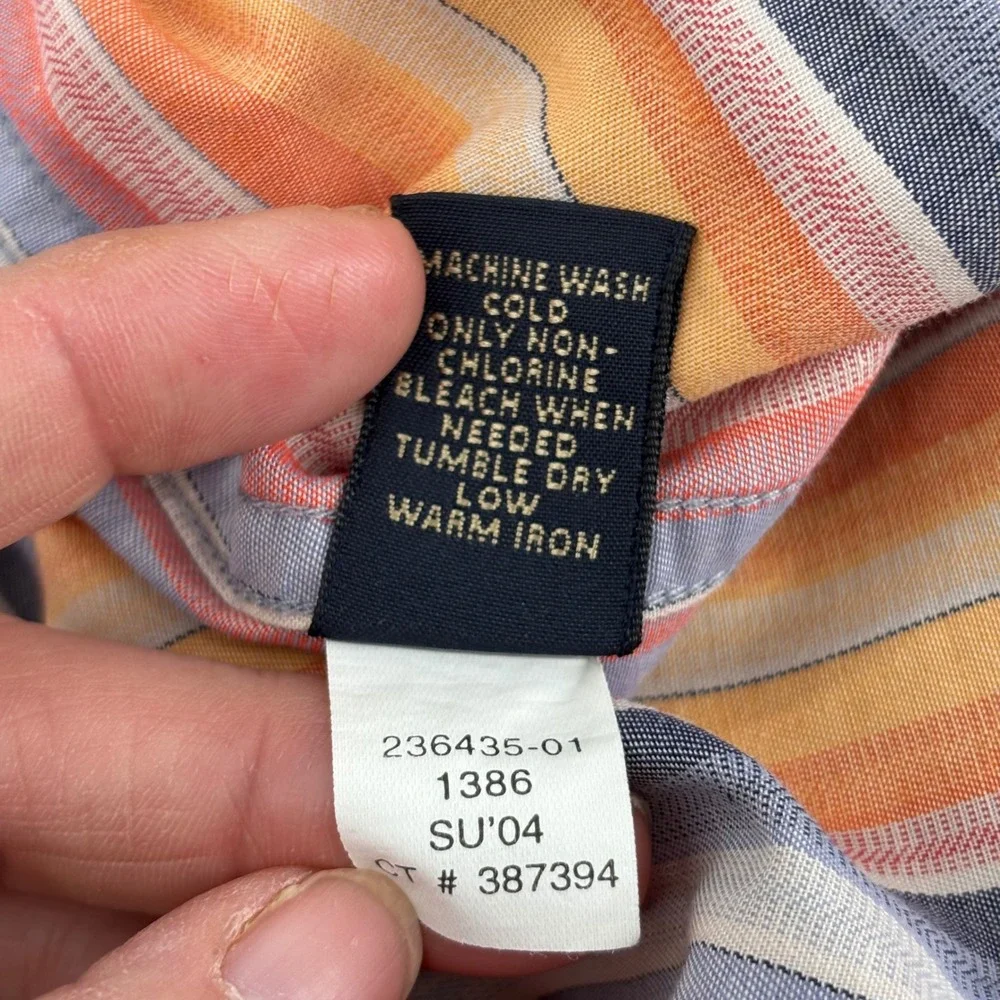 VTG Banana Republic Mens L Embroidered Striped Short Sleeve Button‎ Down Shirt